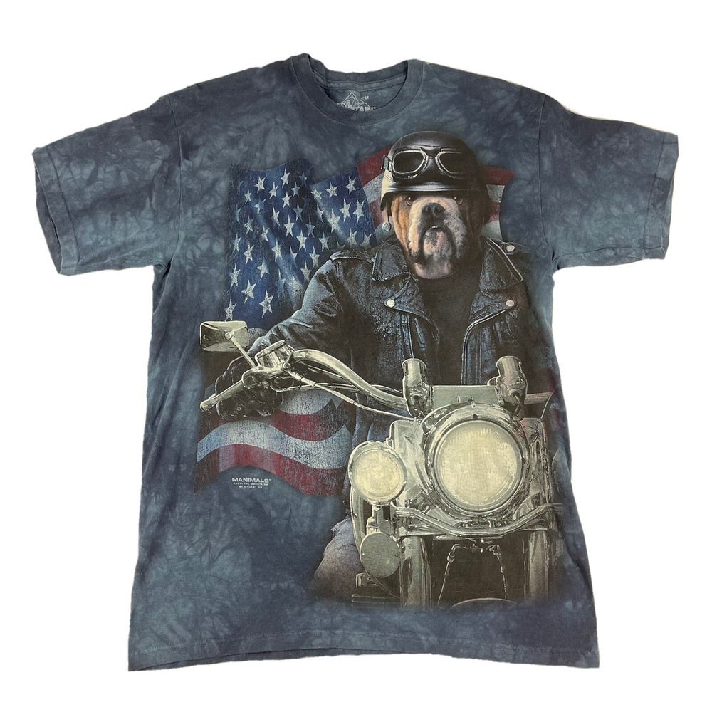 The Mountain 2011 Manimals Biker Dog USA Vincent Hie Blue Tie Dye T-Shirt Sz MED